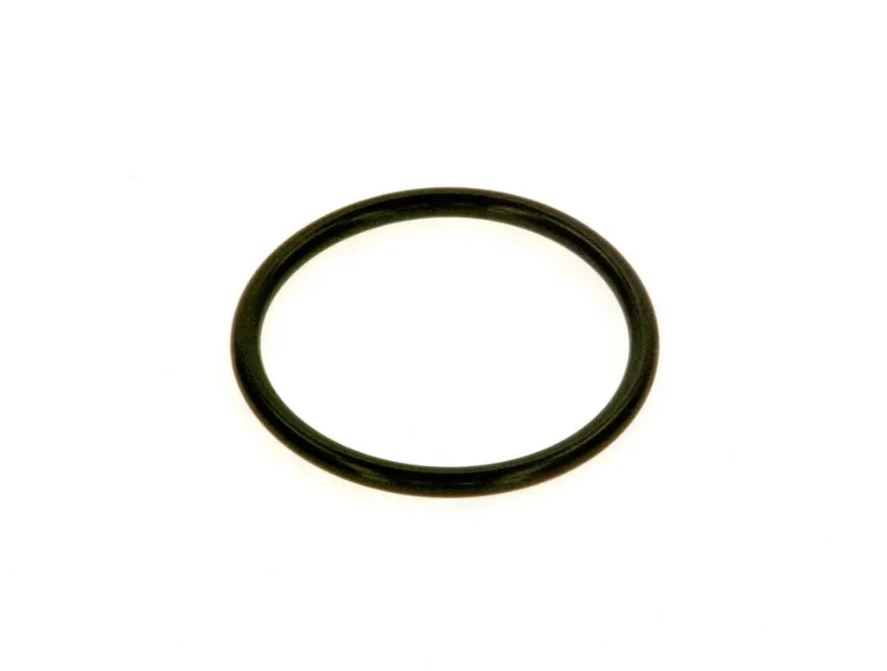 Schwarzer O-Ring in runder Form, hergestellt von Bosch, auf weißem Hintergrund. Der Ring hat eine gleichmäßige Dicke und ist für verschiedene Anwendungen geeignet.